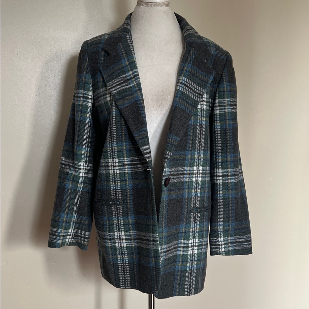 Vintage Savannah Plaid Wool Blend Blazer - Blue/Green Tartan - Size 12